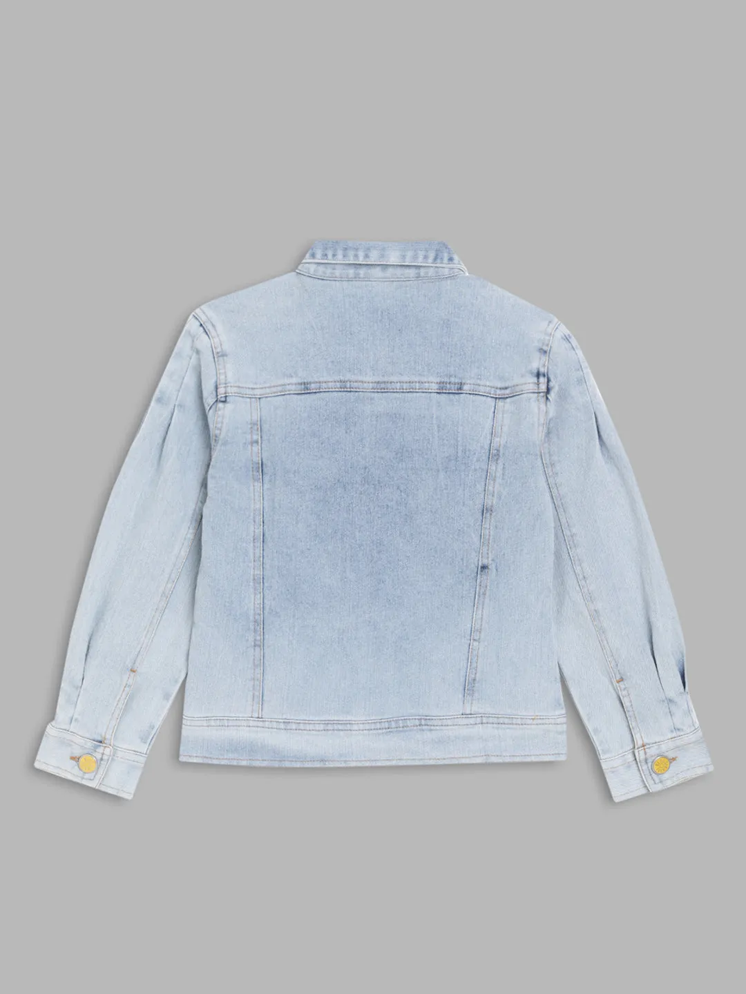 Blue Giraffe Girls Blue Embroidered Shirt Collar Full Sleeves Denim Jacket