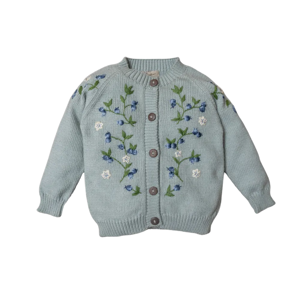 Blueberries cardigan (Cotton) - Duck Blue
