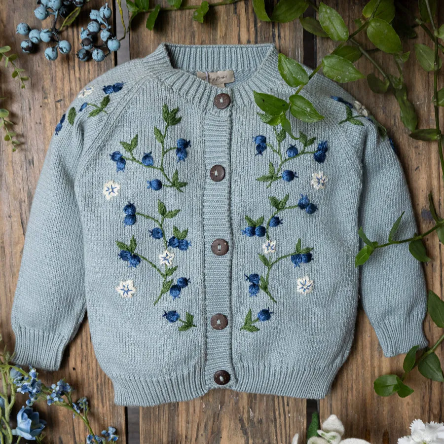 Blueberries cardigan (Cotton) - Duck Blue