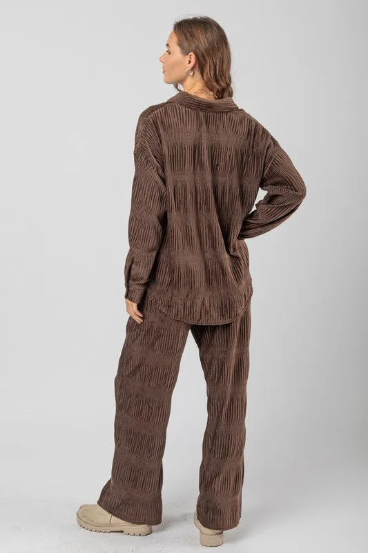 Chocolate Crinkled Soft Velvet Comfy Straight Pants