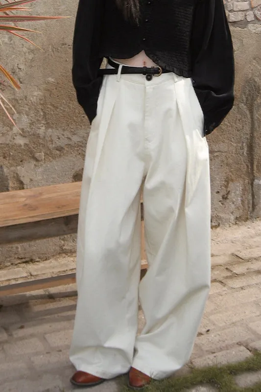 Cotton blend lyocell high-waisted palazzo pants with a belt | 5 color