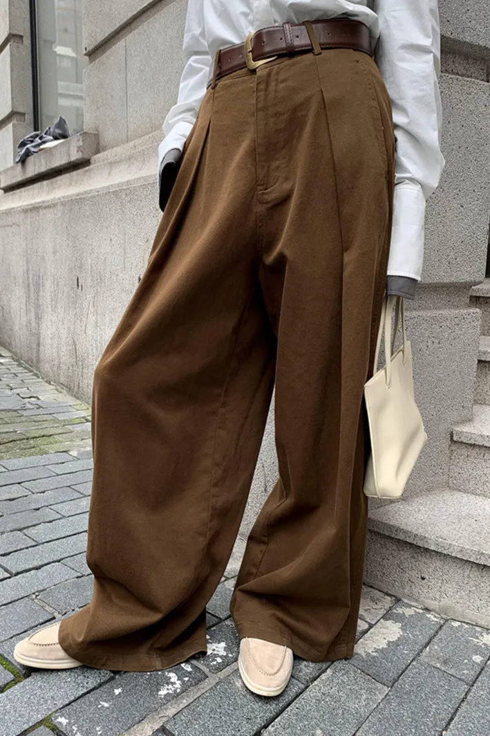 Cotton blend lyocell high-waisted palazzo pants with a belt | 5 color