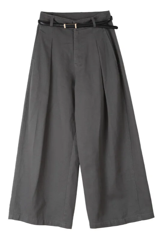 Cotton blend lyocell high-waisted palazzo pants with a belt | 5 color