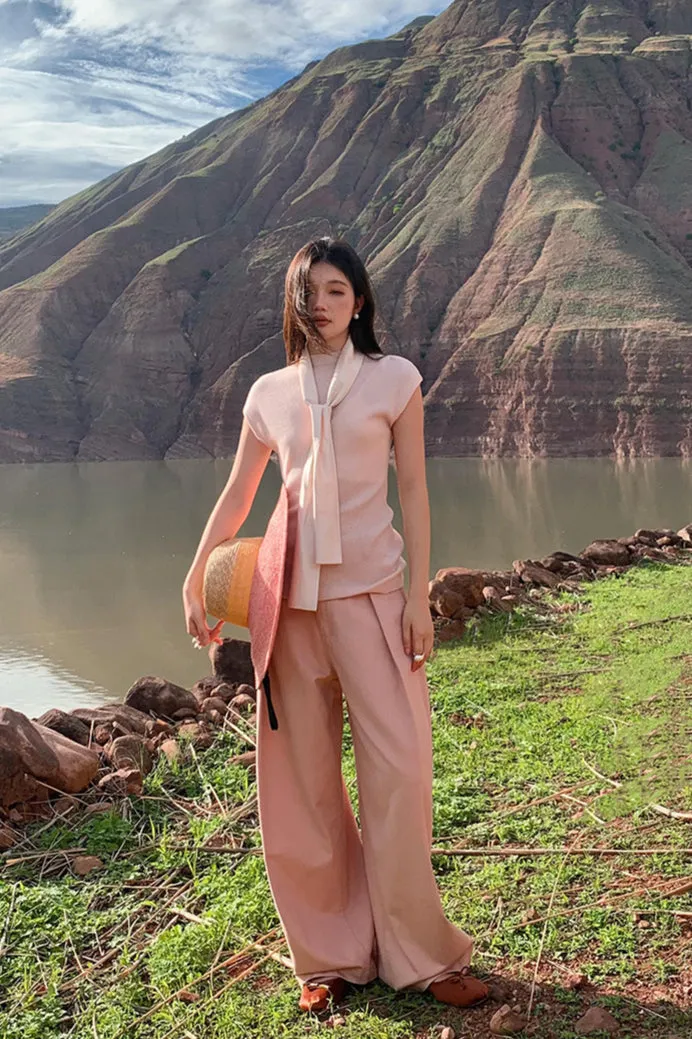 Cotton blend lyocell high-waisted palazzo pants with a belt | 5 color