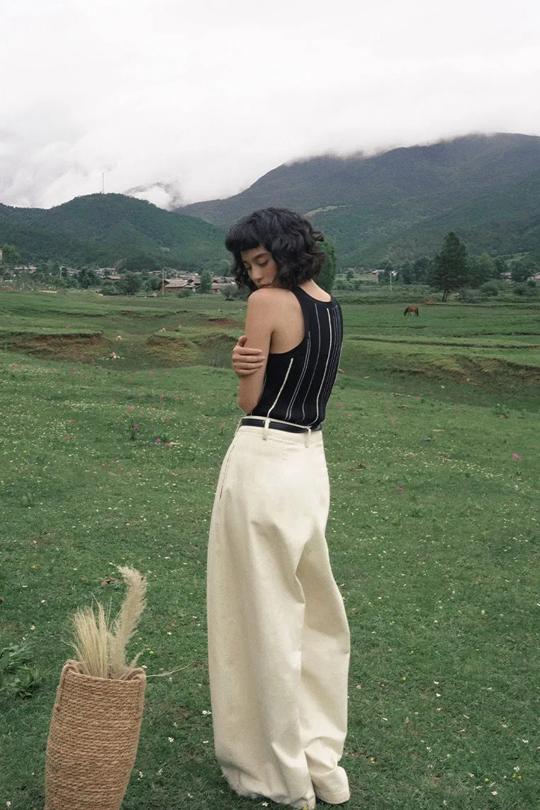 Cotton blend lyocell high-waisted palazzo pants with a belt | 5 color