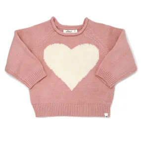 Cream Heart Crew Neck Sweater - Blush