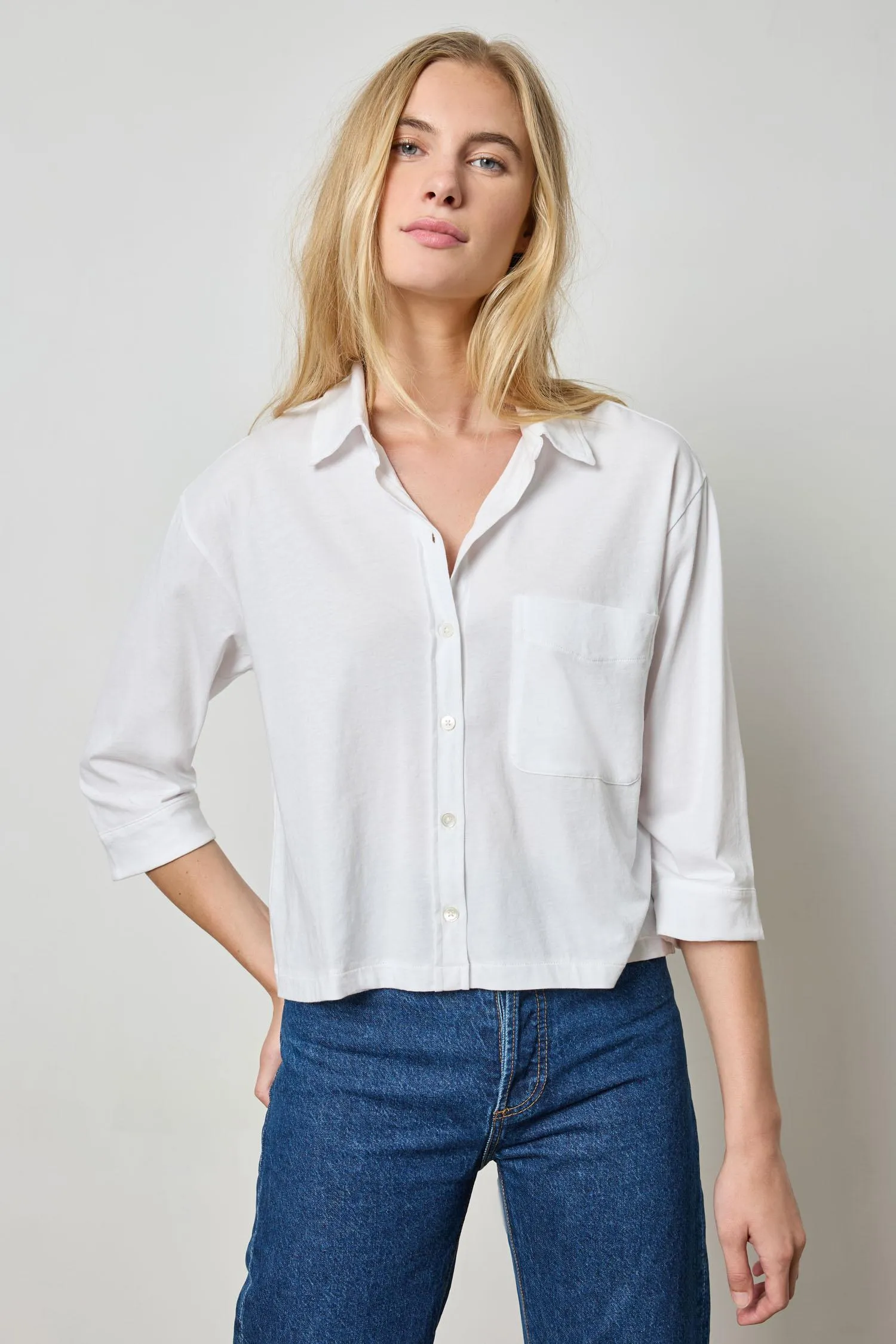 Easy Button Down Tee - White