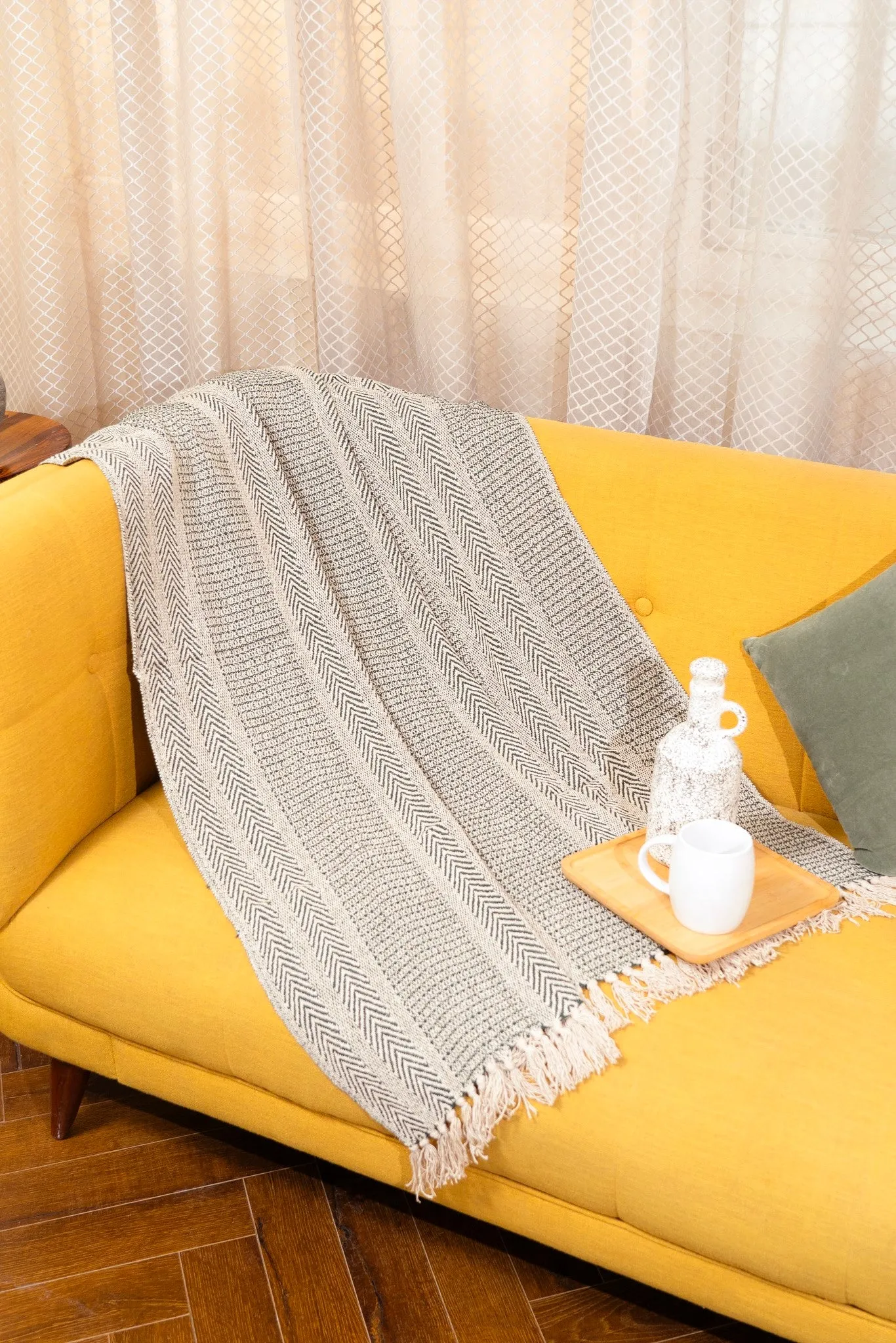Emerald Cotton Throw - Hand Knitted