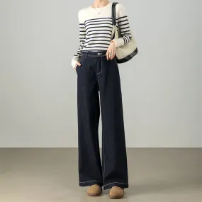 Fashion retro wide-leg pants women's spring new season high-waisted and thin versatile floor pants jeans