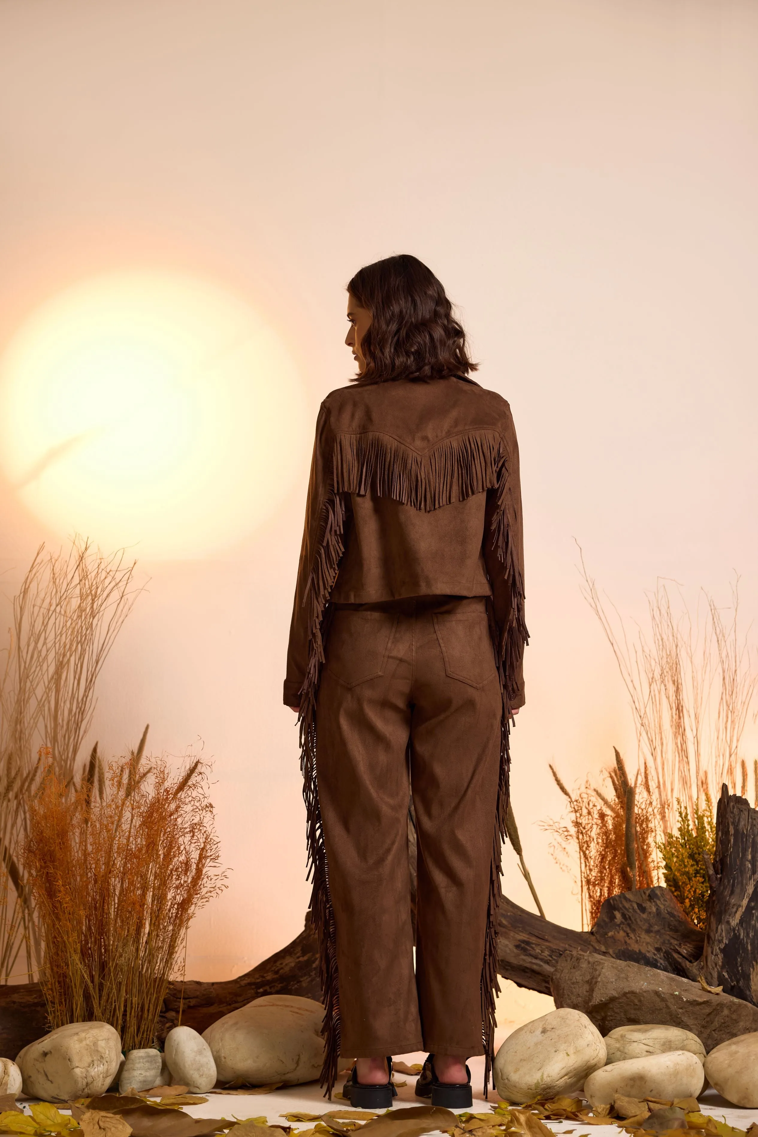Fringe-Detailed Jacket & Straight Fit Pant Set