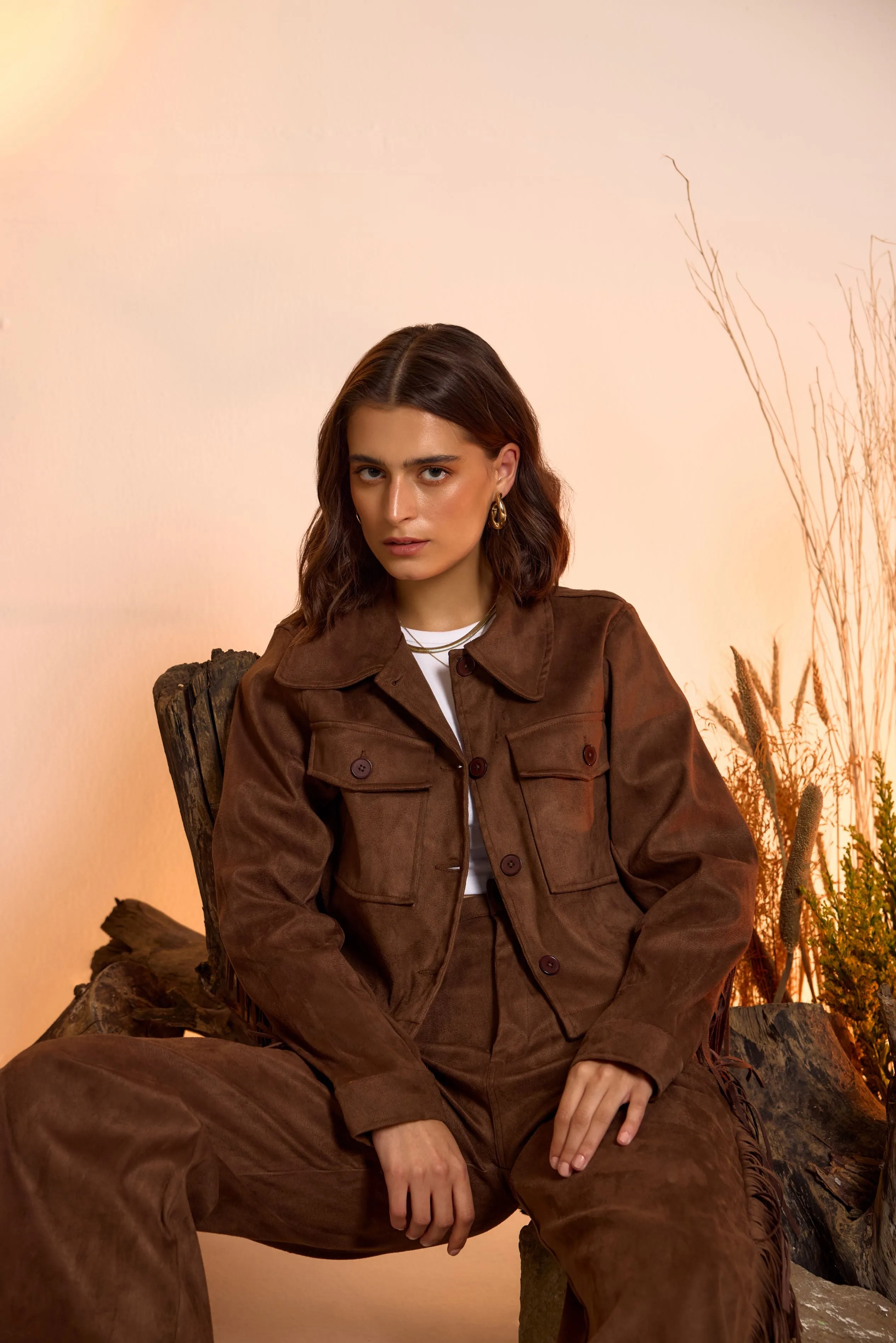 Fringe-Detailed Jacket & Straight Fit Pant Set