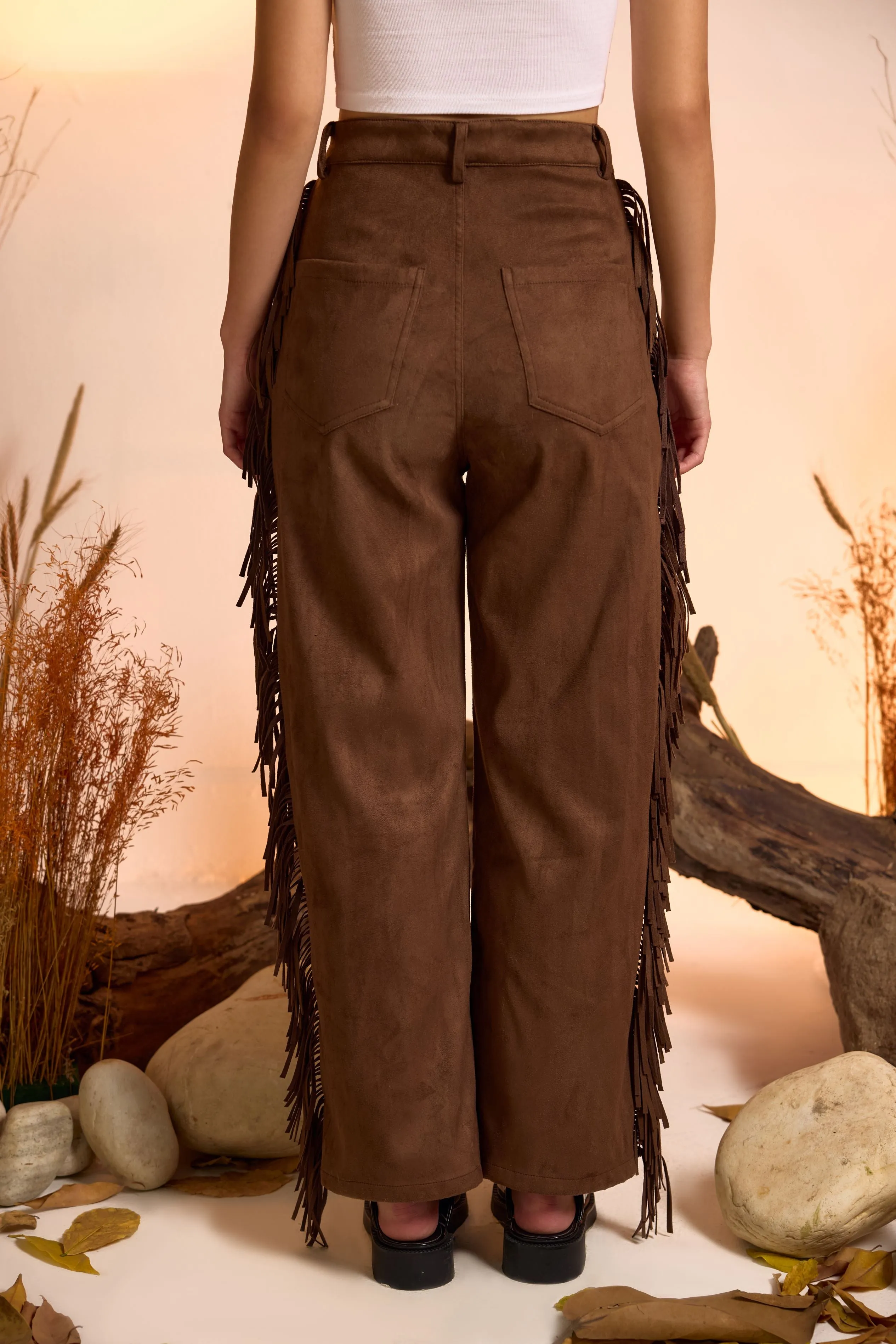 Fringe-Detailed Jacket & Straight Fit Pant Set