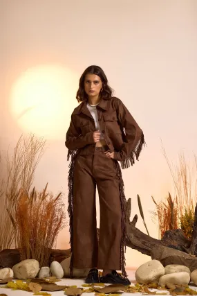 Fringe-Detailed Jacket & Straight Fit Pant Set
