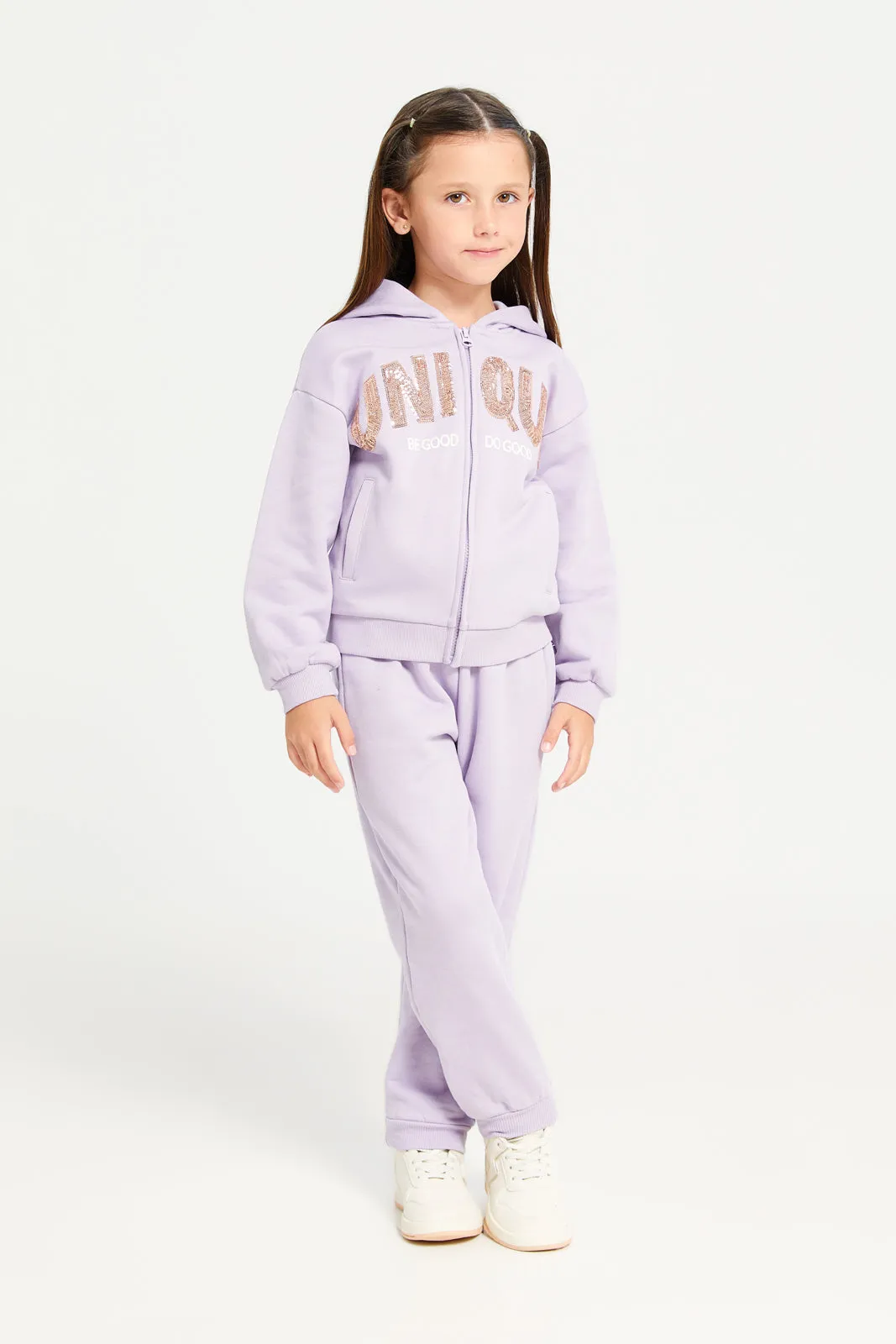 Girls Lilac Embellished Jogger Set (2 Piece)