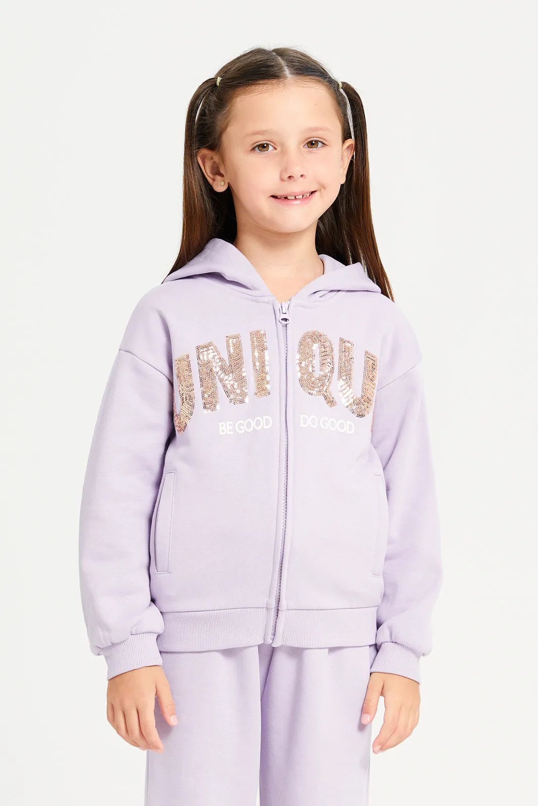 Girls Lilac Embellished Jogger Set (2 Piece)