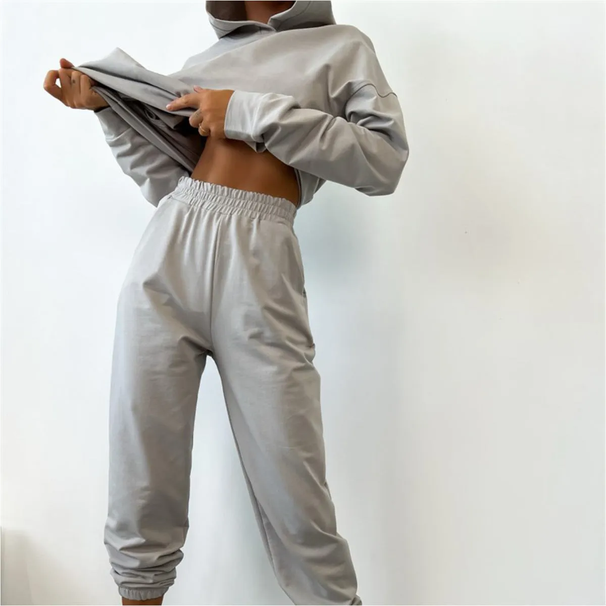 Hooded Sweatshirt&Trousers Draped 2Pcs