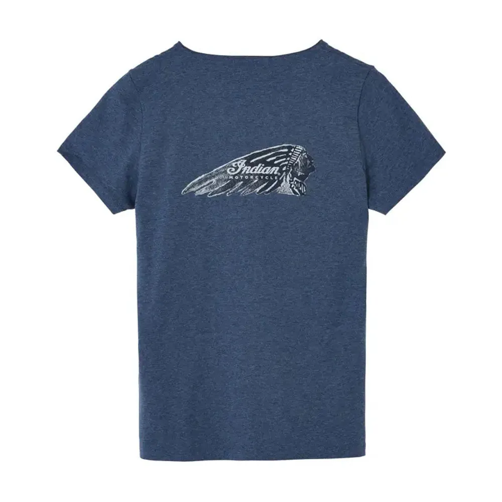 Indian Motorcycle  Womens Contrast Headdress T-Shirt Tee Lightweight Comfy Blue