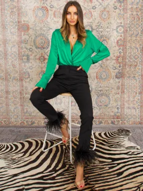 Jodi Black Feather Details Slim Fit Trousers