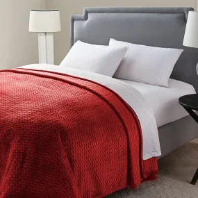 Knitted Chevron Blanket In King In Red