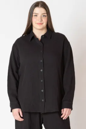 LS Textured Button Up Blouse | Black LS Textured Button Up Blouse | Black