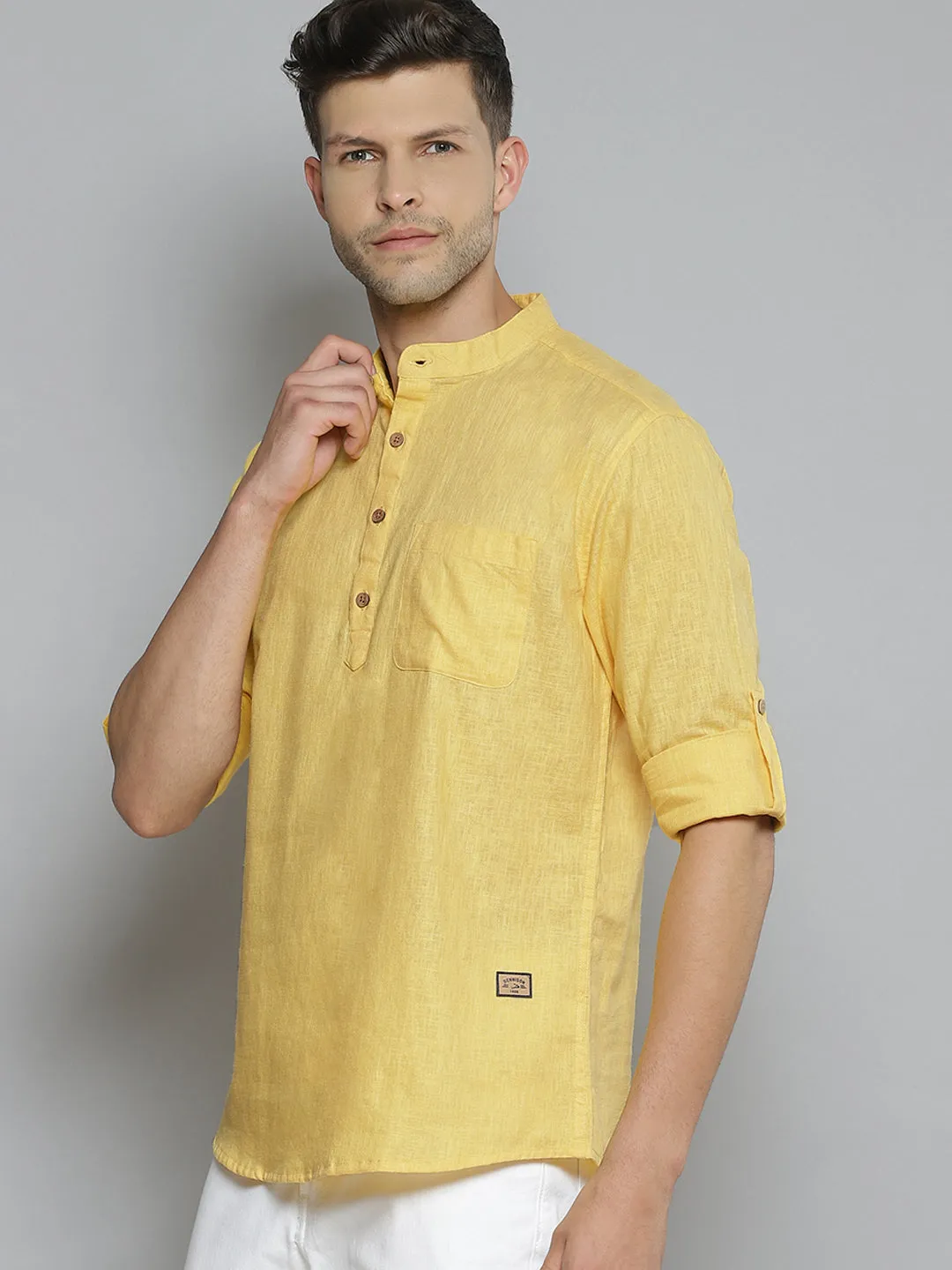 Men Yellow Comfort Slim Fit Short Kurta