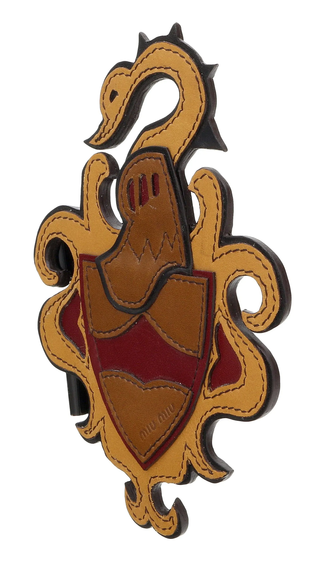 Miu Miu Brown Leather Swan Crest Brooch Pin-One Size
