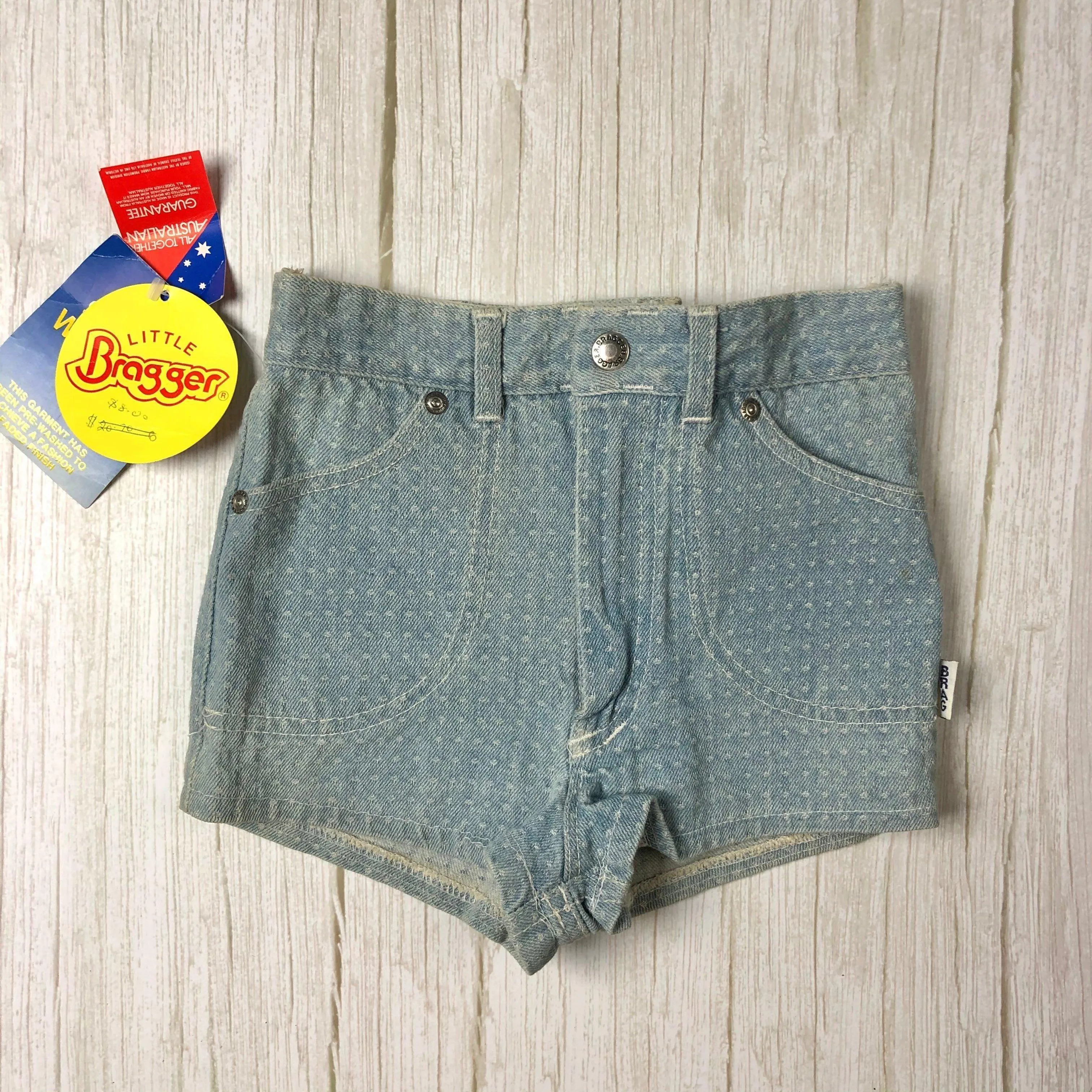 NWT- Braggers Australian Made Denim Kids 1980's Shorts- Size 6