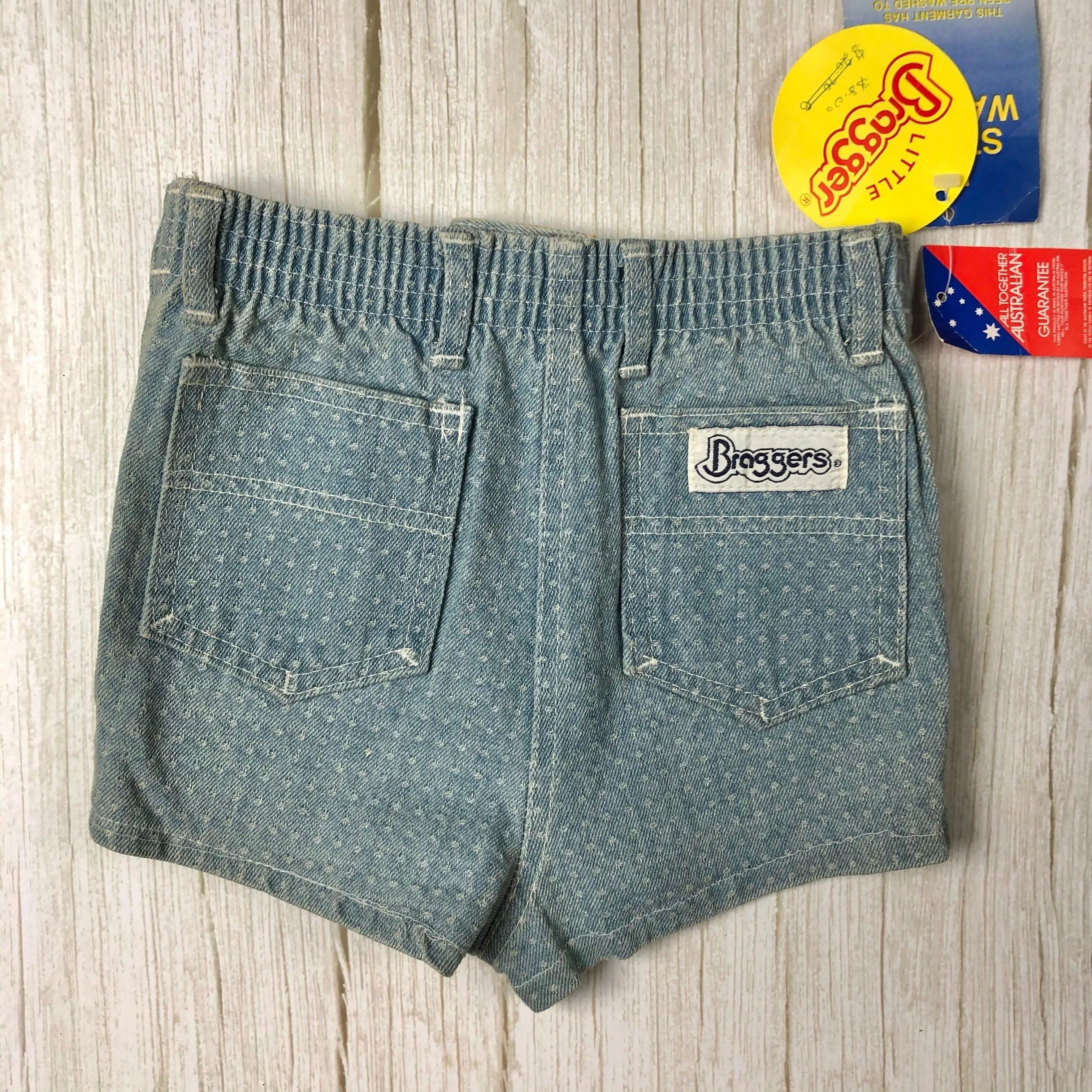 NWT- Braggers Australian Made Denim Kids 1980's Shorts- Size 6