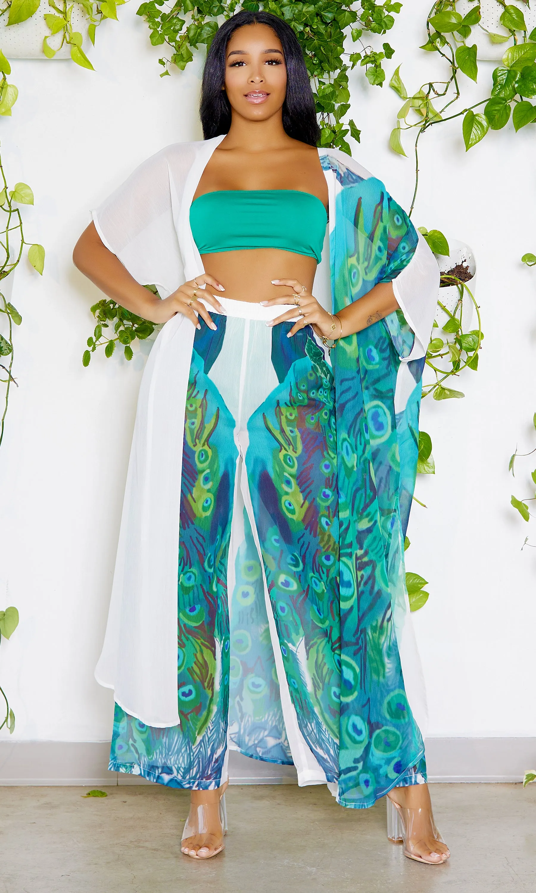 Peacock In Paradise | Kimono Pants Set FINAL SALE
