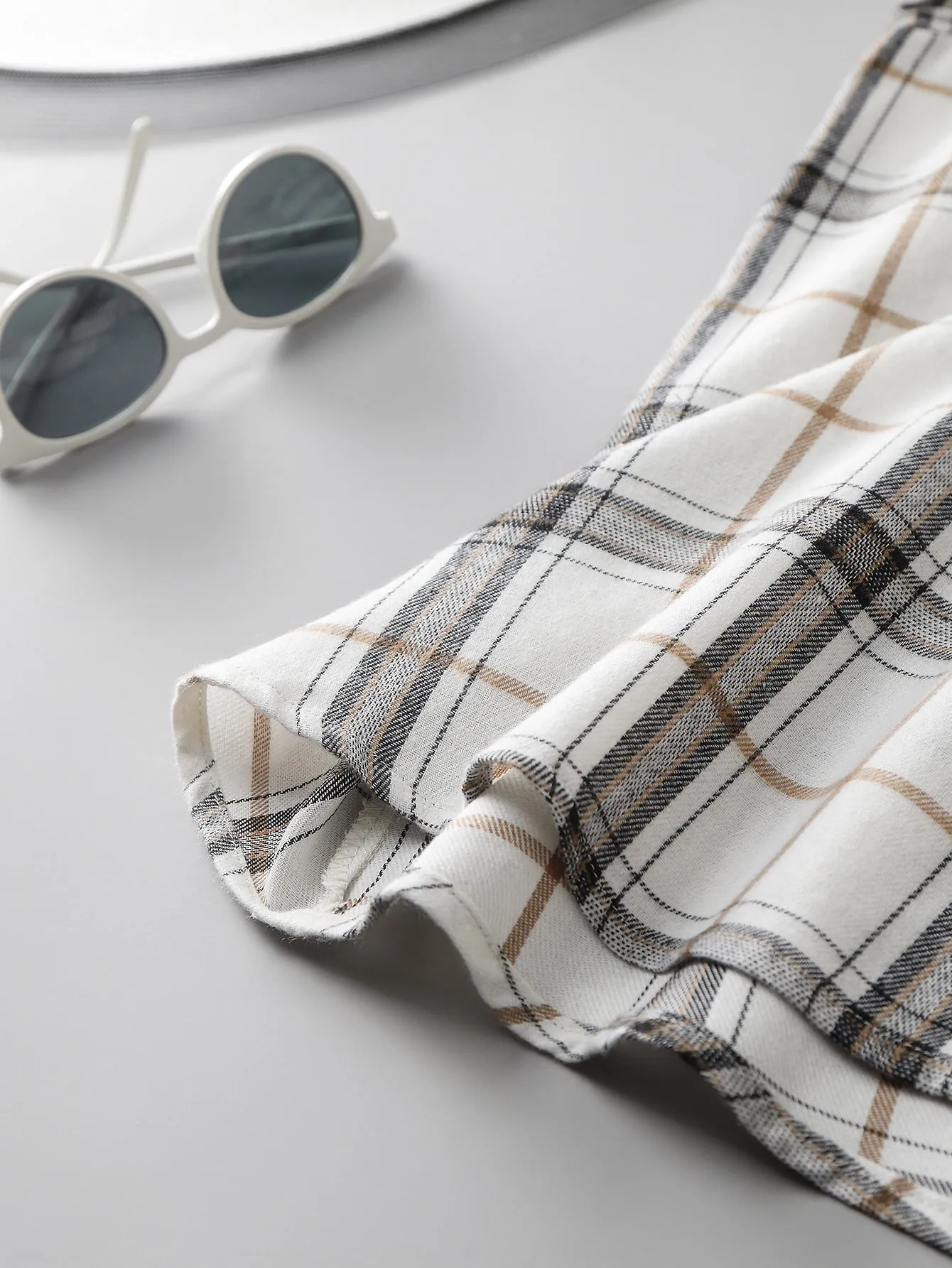 Plaid Button Front Long Sleeve Collar Regular Plus Size Blouse
