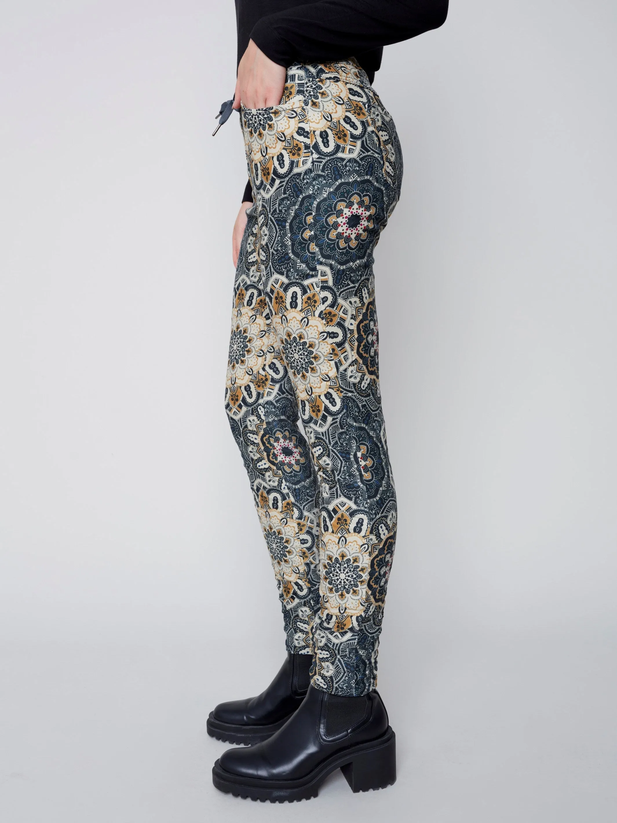 Printed Suede Crinkle Jogger Pants - Mandala