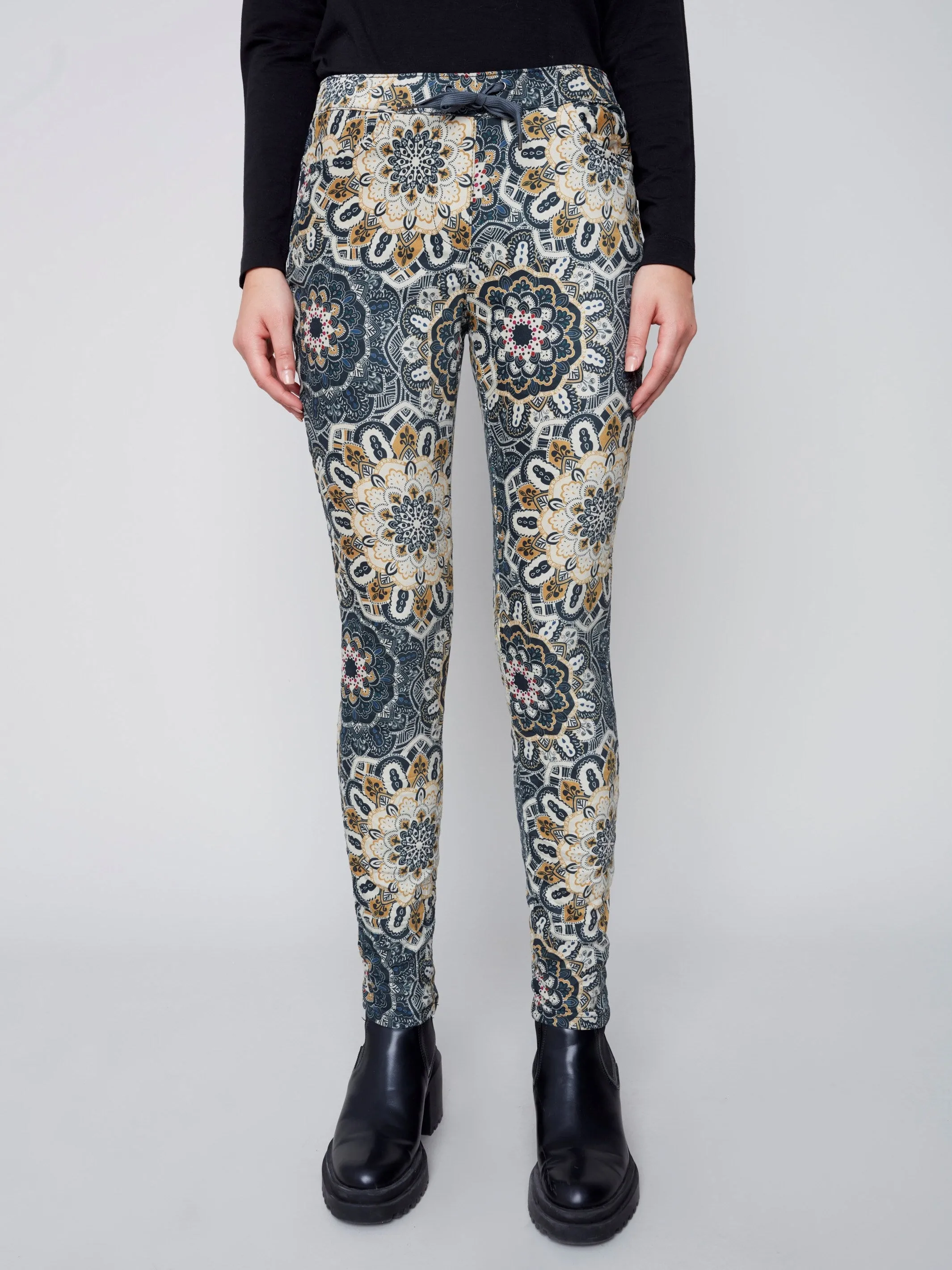 Printed Suede Crinkle Jogger Pants - Mandala