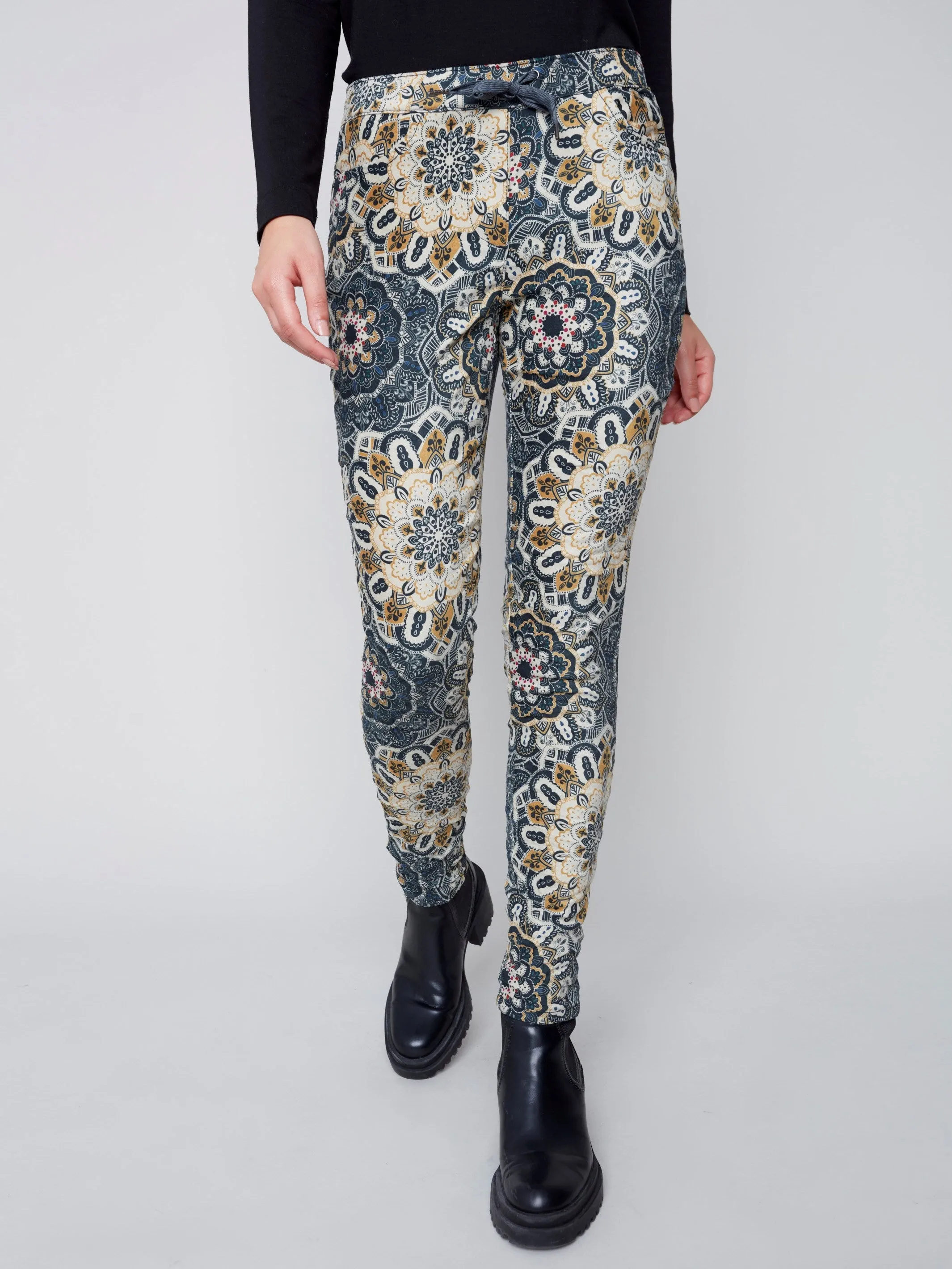 Printed Suede Crinkle Jogger Pants - Mandala