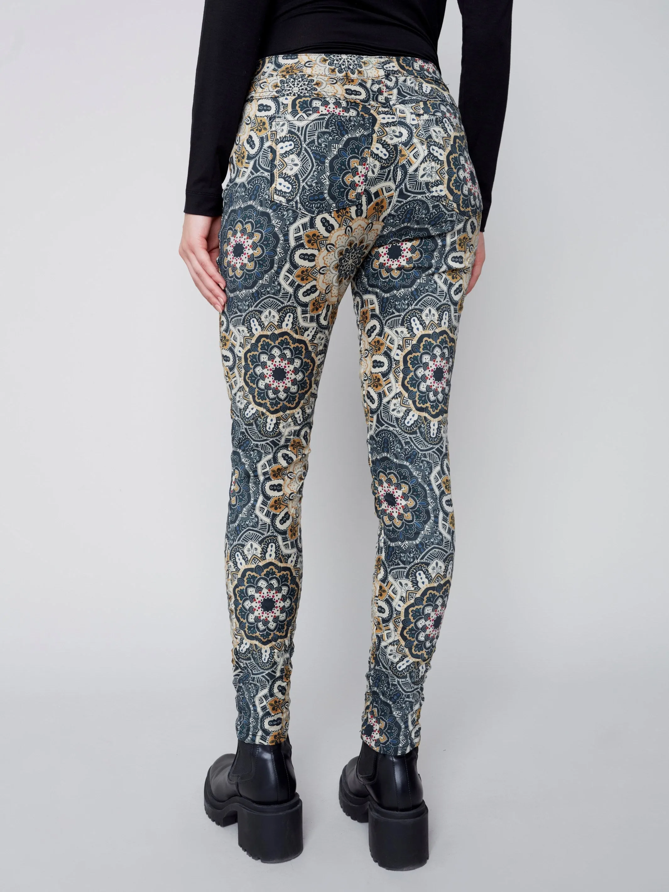 Printed Suede Crinkle Jogger Pants - Mandala