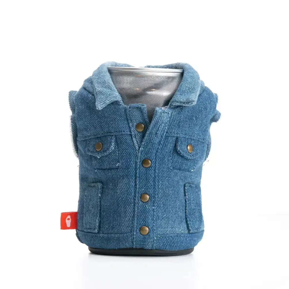 Puffin Can Koozie:  The Denim Vest Drink Koozie - Merca