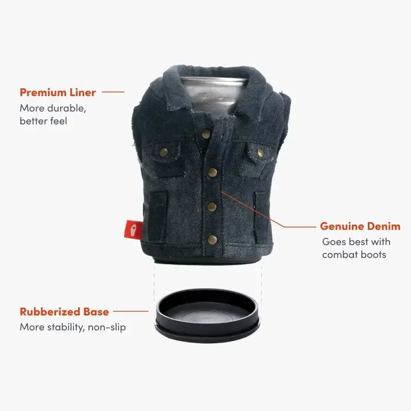 Puffin Can Koozie:  The Denim Vest Drink Koozie - Merca