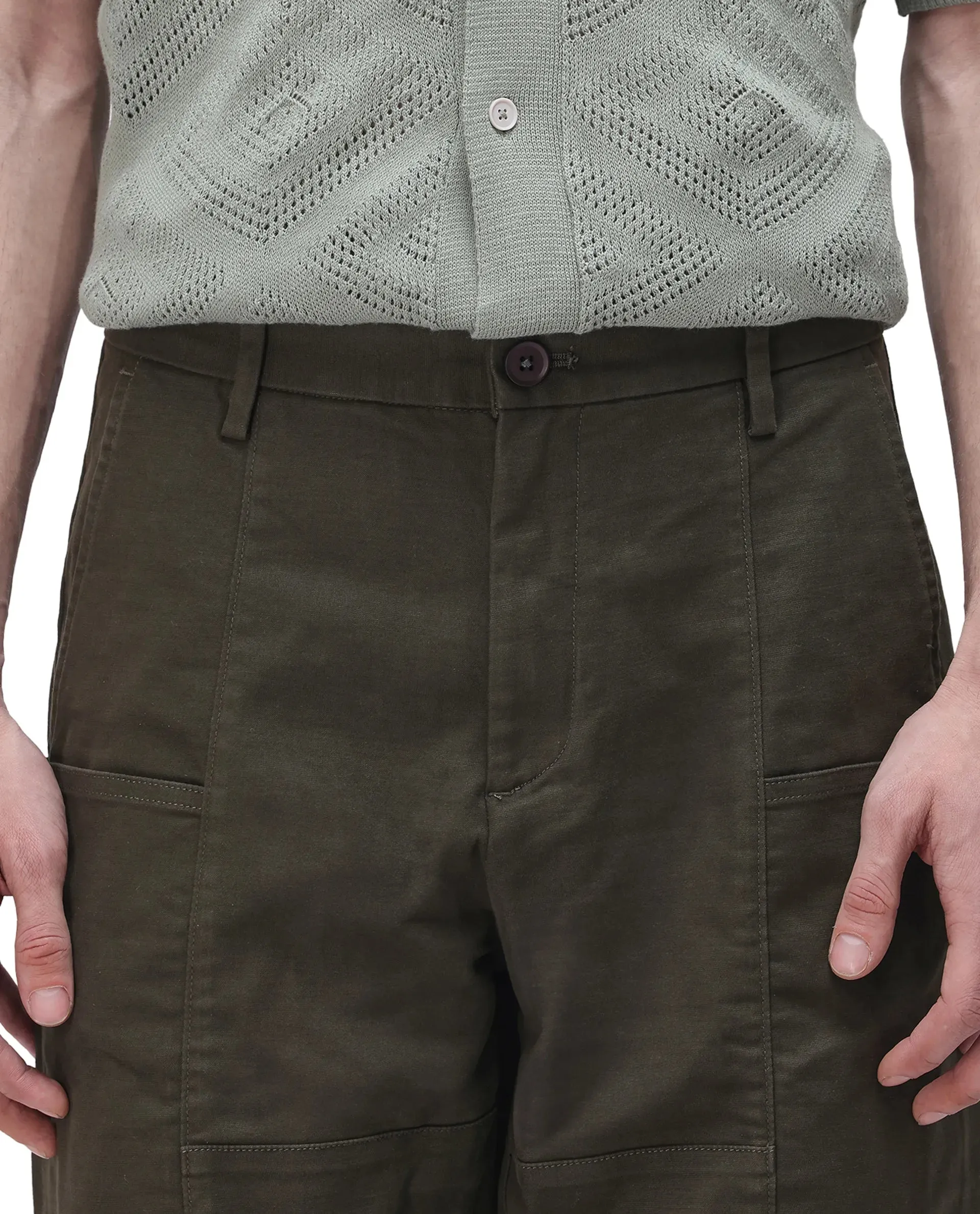 Rare Rabbit Men's Petro Dark Olive Cotton Elastane Fabric Straight Fit Cargo Style Trouser