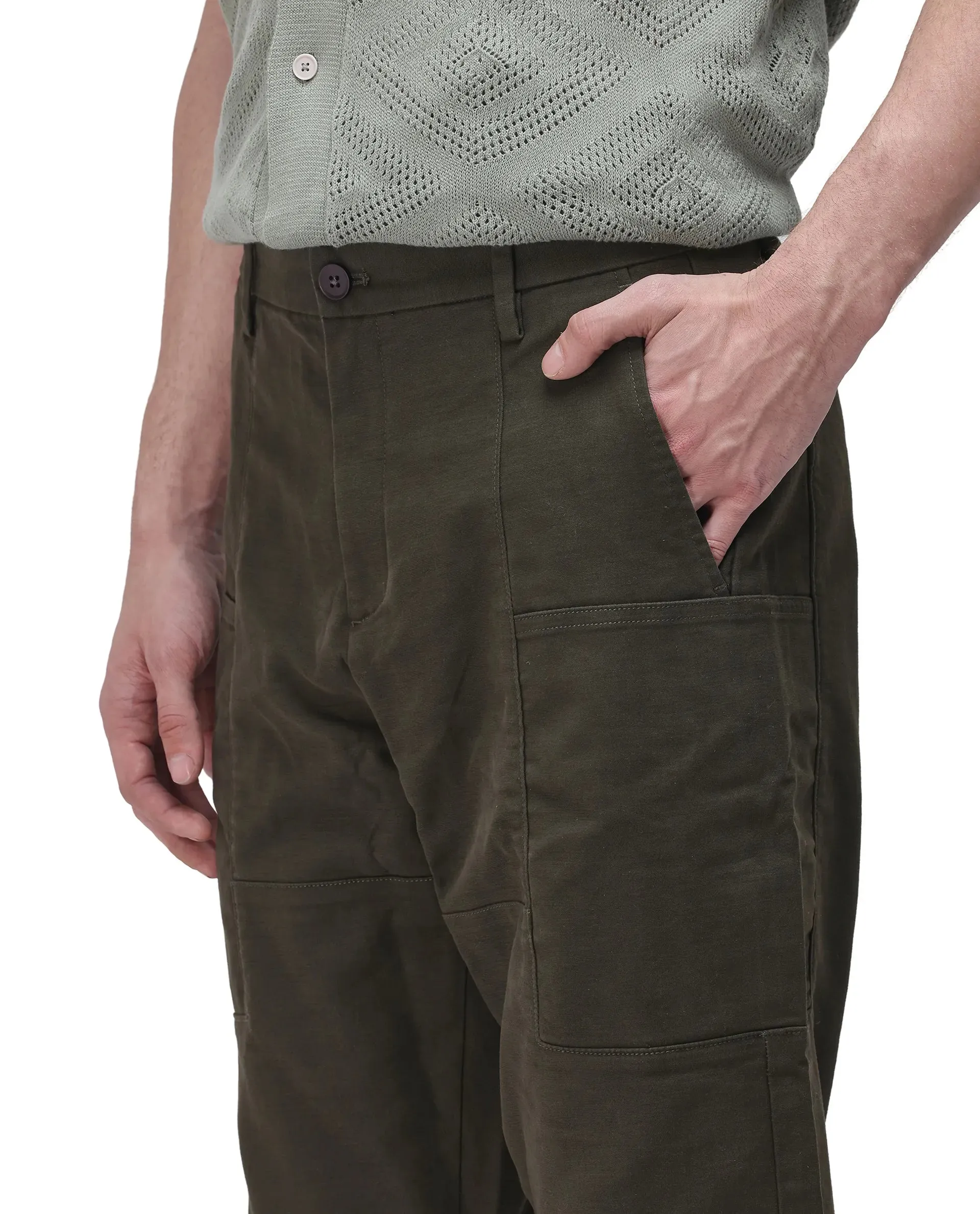 Rare Rabbit Men's Petro Dark Olive Cotton Elastane Fabric Straight Fit Cargo Style Trouser