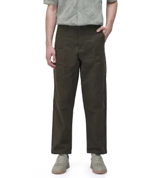 Rare Rabbit Men's Petro Dark Olive Cotton Elastane Fabric Straight Fit Cargo Style Trouser
