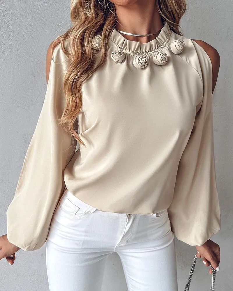 Rose Detail Lantern Sleeve Top