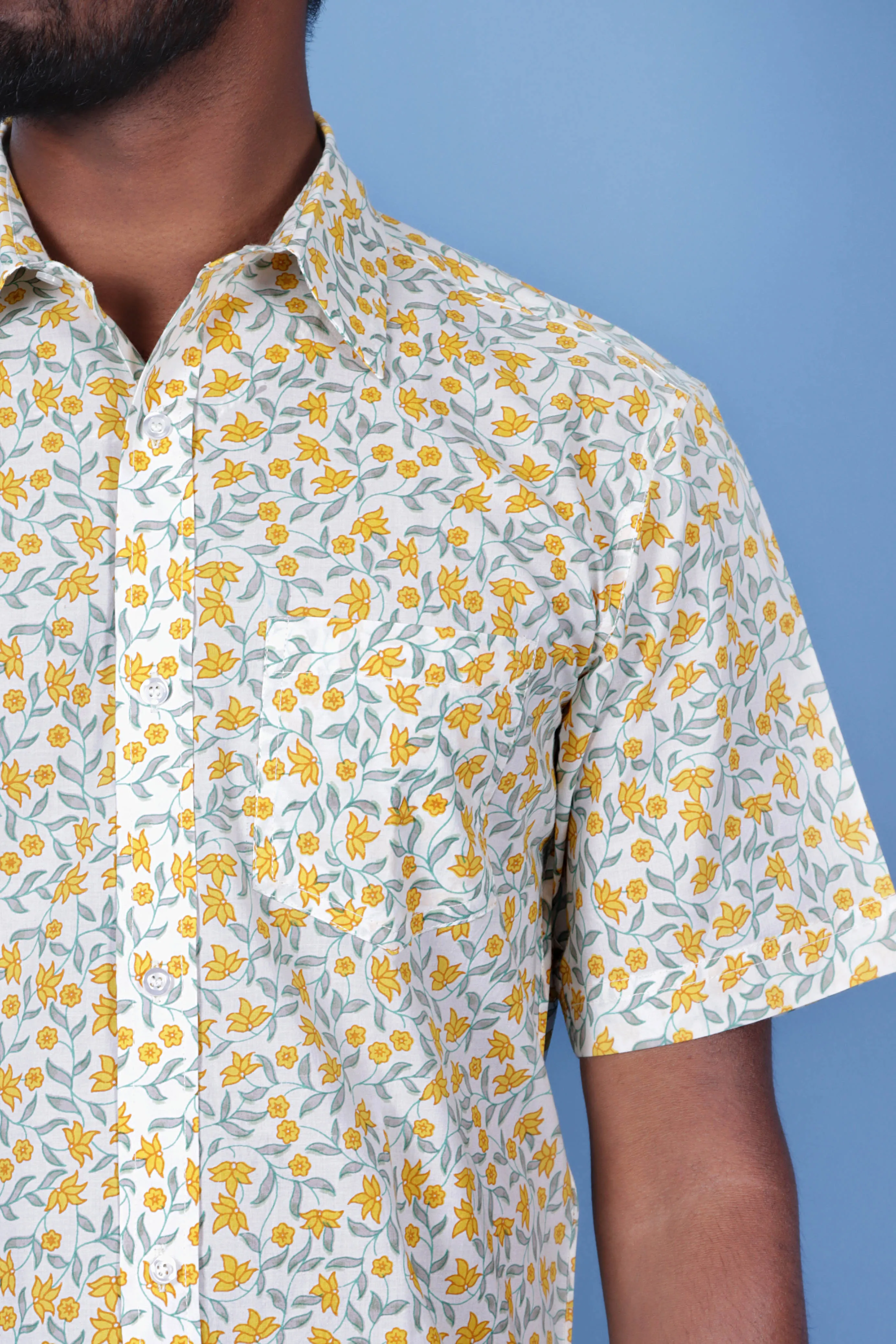 Slim Fit Cambric Cotton Men’s Half  Sleeved Shirt In Floral Print