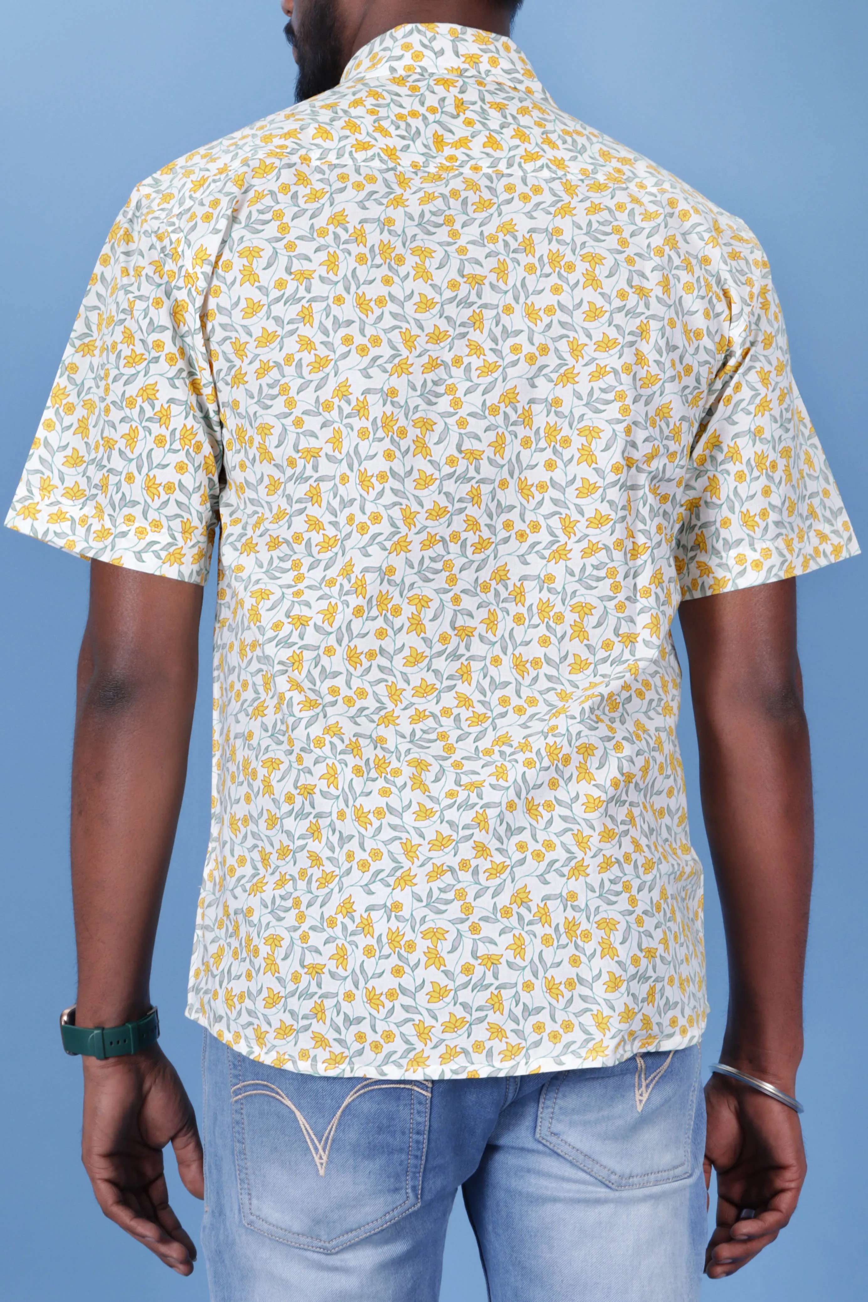 Slim Fit Cambric Cotton Men’s Half  Sleeved Shirt In Floral Print
