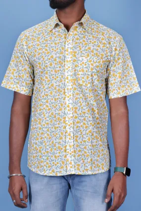 Slim Fit Cambric Cotton Men’s Half  Sleeved Shirt In Floral Print