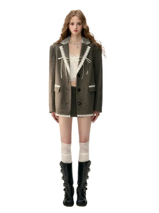 Splice Ribbon Wool Lace Jacket Suit