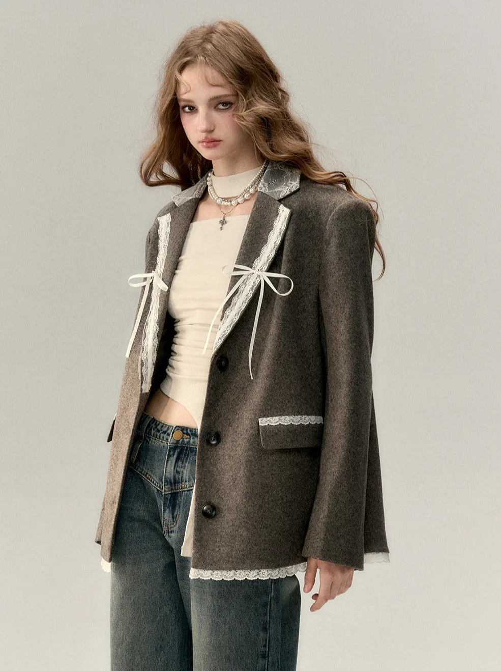 Splice Ribbon Wool Lace Jacket Suit