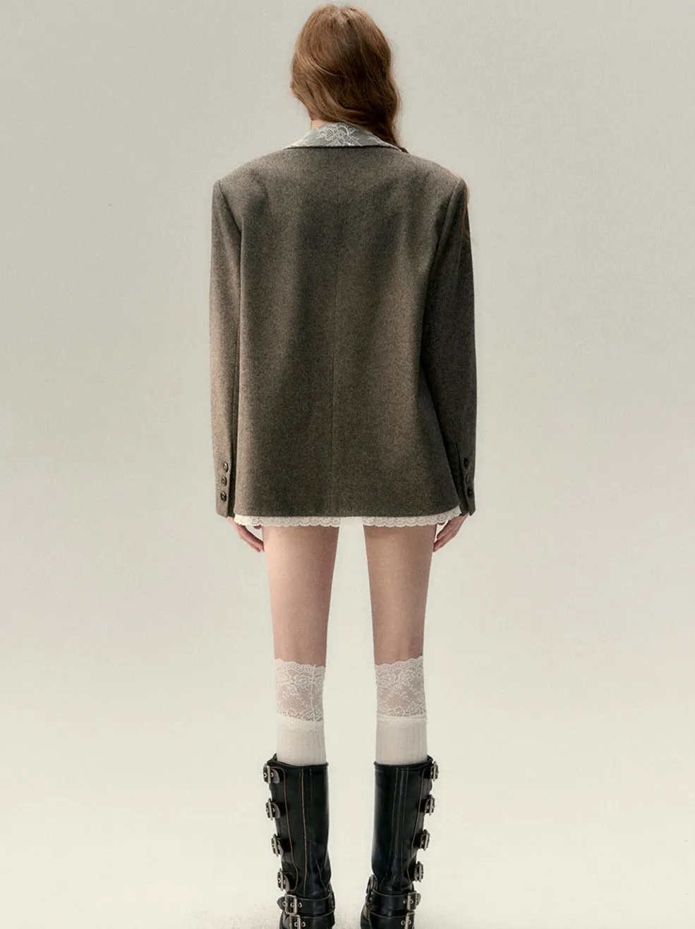 Splice Ribbon Wool Lace Jacket Suit