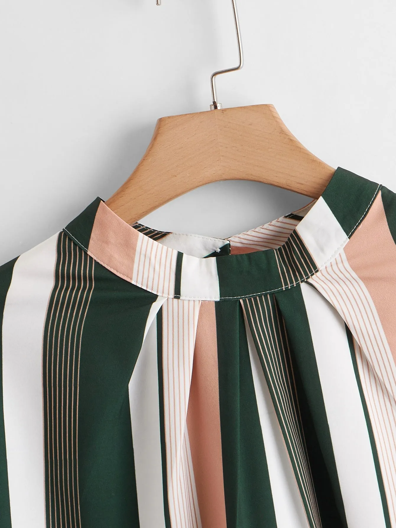 Striped Long Sleeve Stand Collar Regular Plus Size Blouse