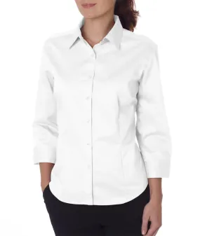 van heusen ladies' 3/4-sleeve dress twill - white (s)
