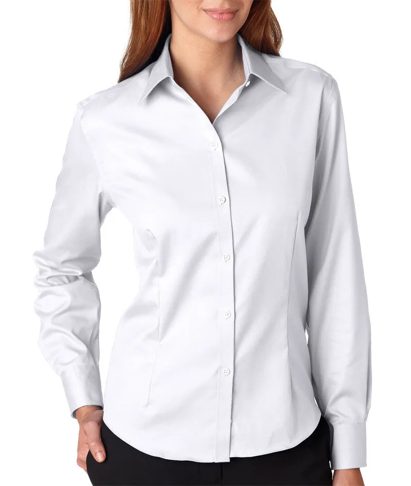van heusen ladies' long-sleeve non-iron pinpoint oxford - white (l)