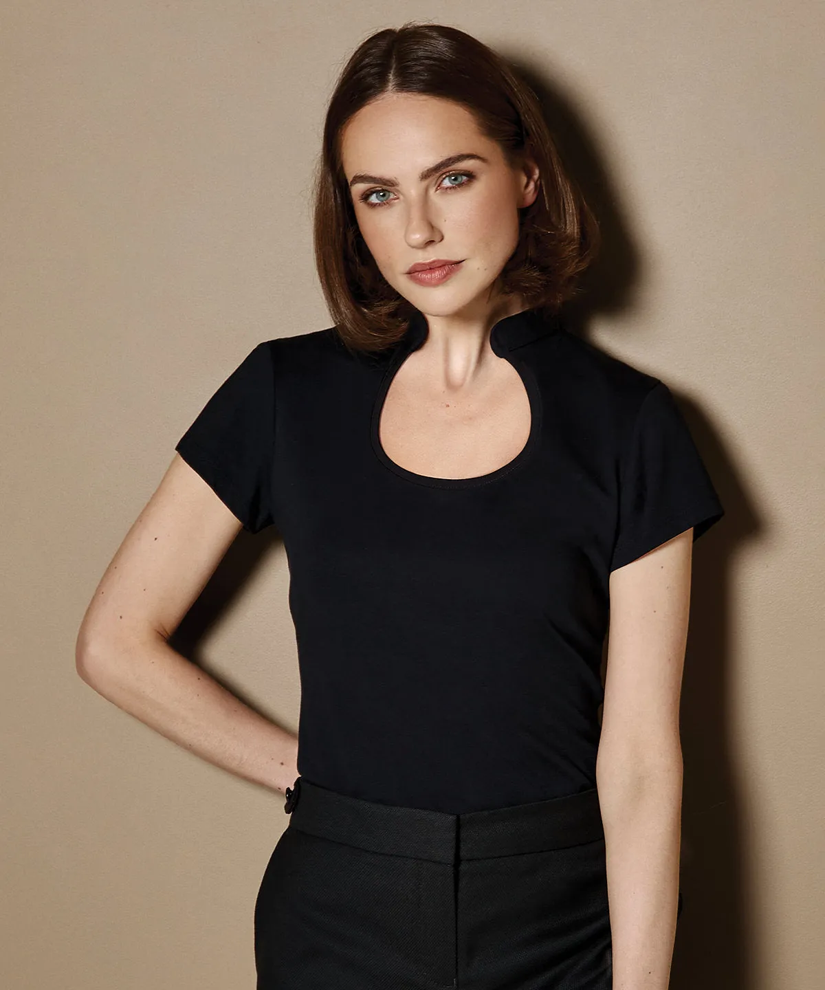 Womens corporate top keyhole neck (regular fit) | White